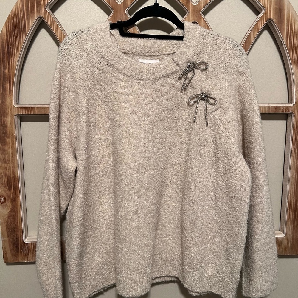 LC Lauren Conrad Cream Crew Neck Sweater with Bow Details